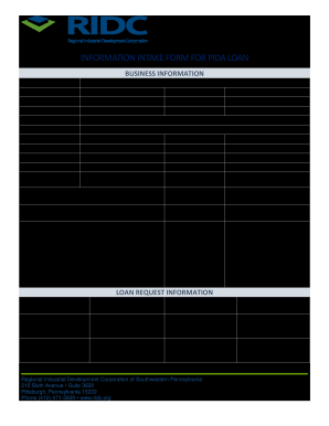 INFORMATION INTAKE FORM for PIDA LOAN