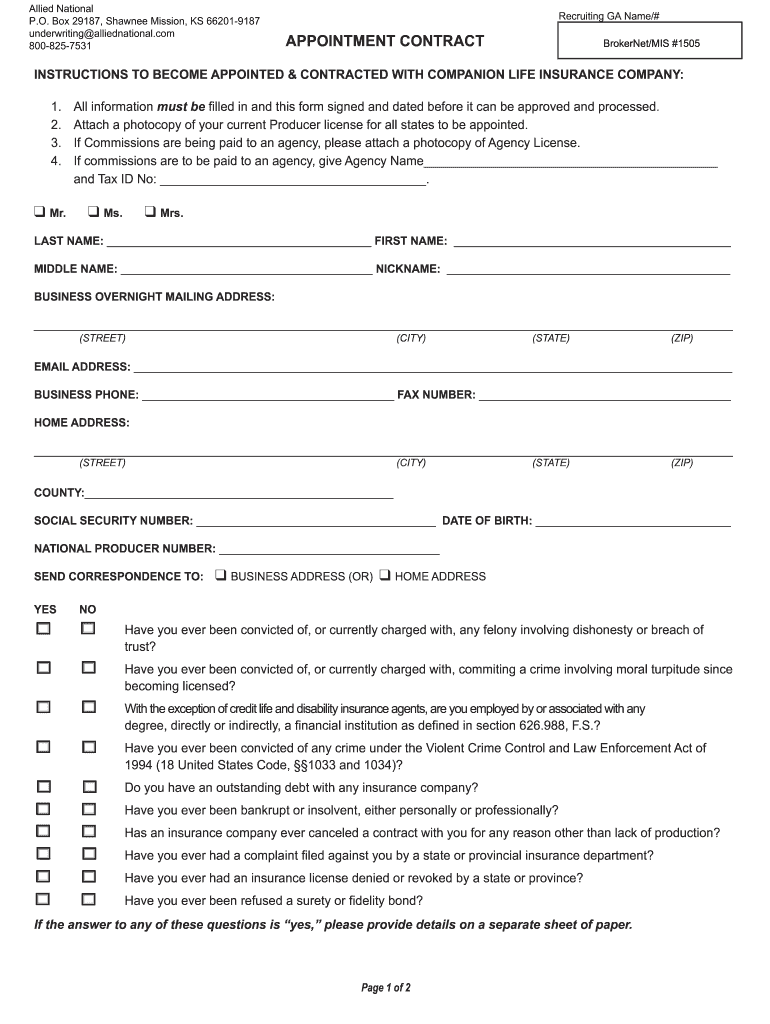 Companion Life Appointment Form