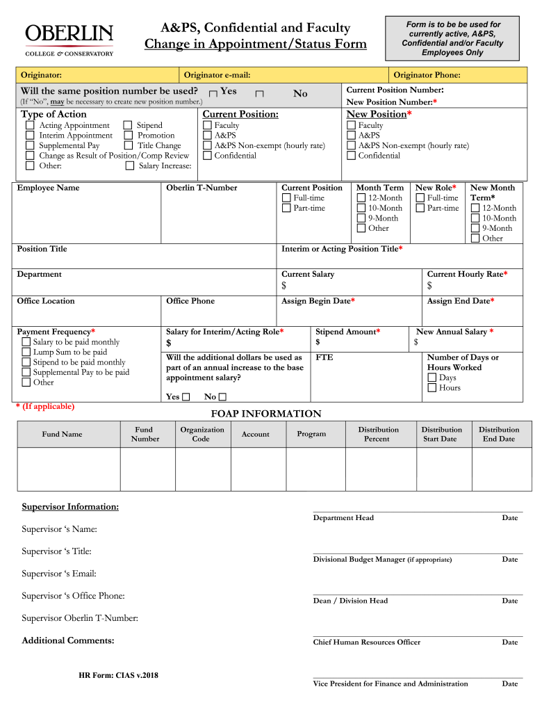  A&PS, Confidential and Faculty Form is to Be Be Used for 2018-2024