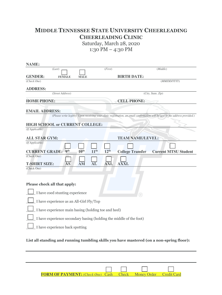  MIDDLE T STATE UNIVERSITY CHEERLEADING COLLEGE PREP CLINIC 2020-2024