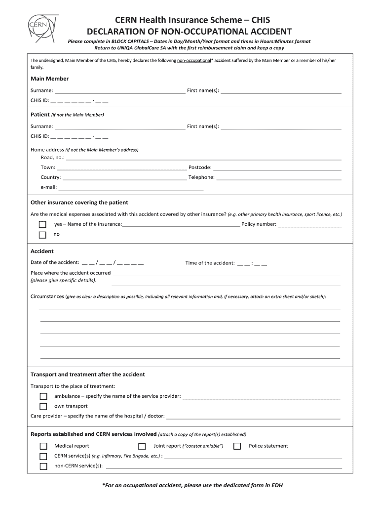 CHISF01 Claim for Reimbursement of Medical Expenses  Form