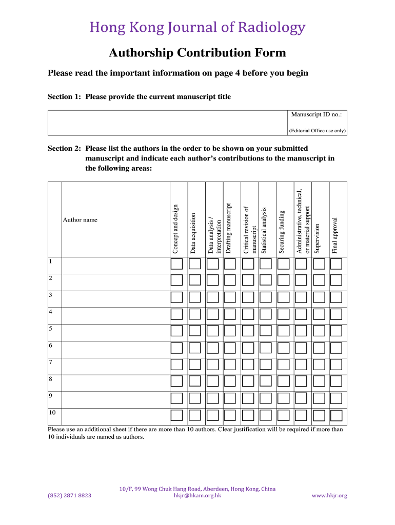 HKJR Authorship Contribution Form Hong Kong Journal of