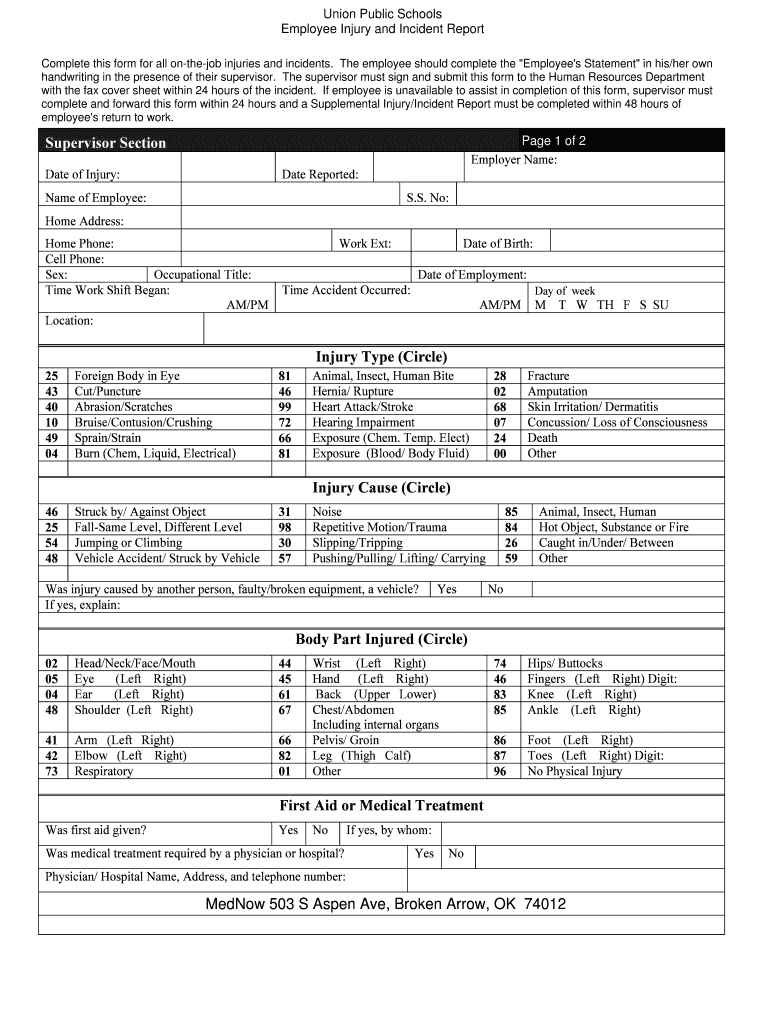 Employee Statement Regarding Injuryillnessincident  Form