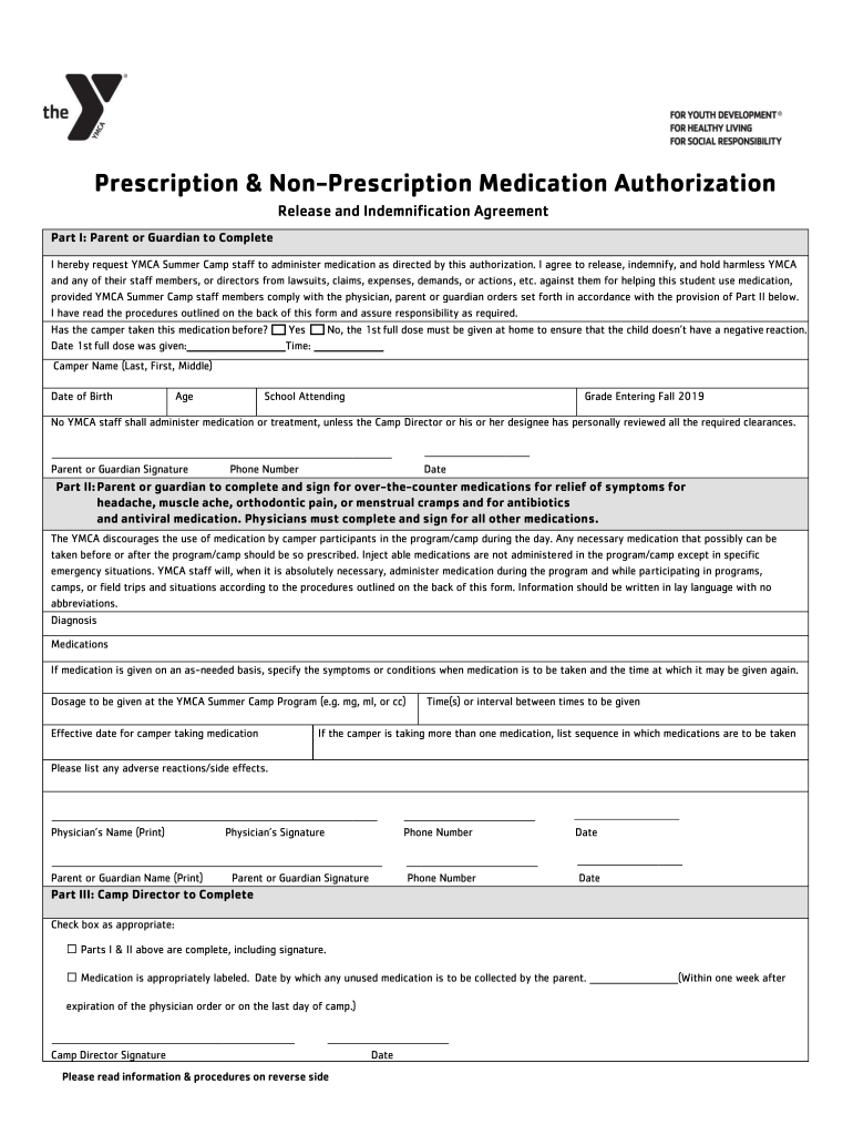 Topical Ointment & Sunscreen Authorization YMCA of  Form