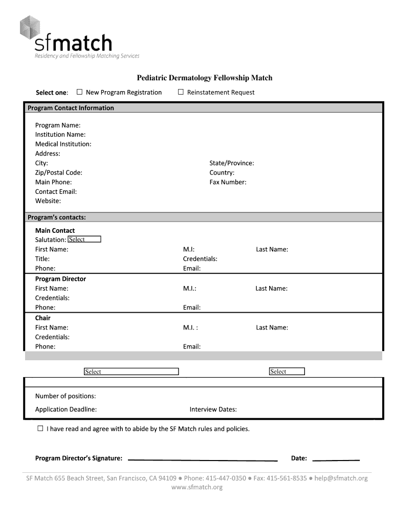 Dermatology Fellowship Application and Selection  Form