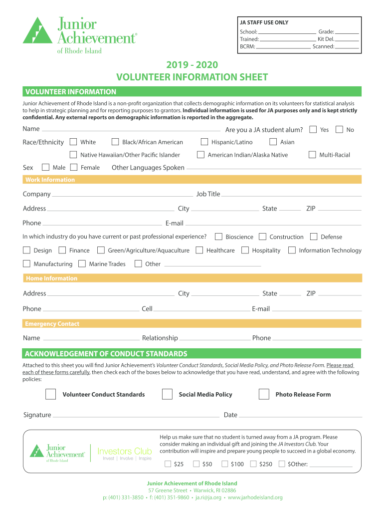 Volunteer Information Sheet JA Inspire