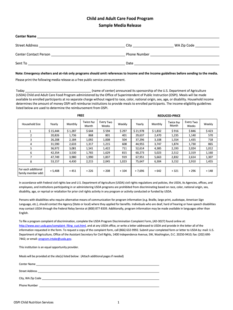 CACFP Sample Media Release OSPI  Form