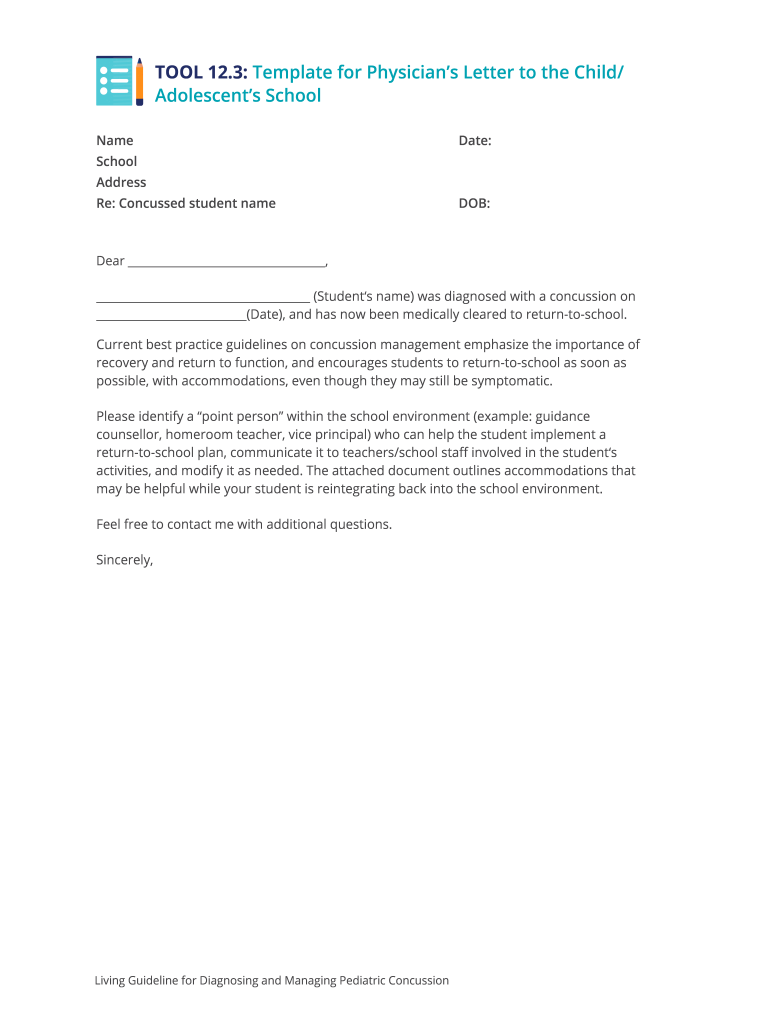 TOOL 12 3 Template for Physician's Letter to the Child Adolescent's  Form