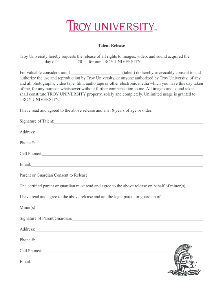 Troy University Talent Release Form: get and sign the form in seconds