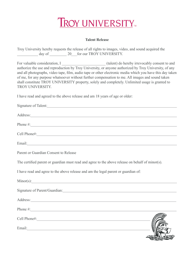 Troy University Talent Release Form