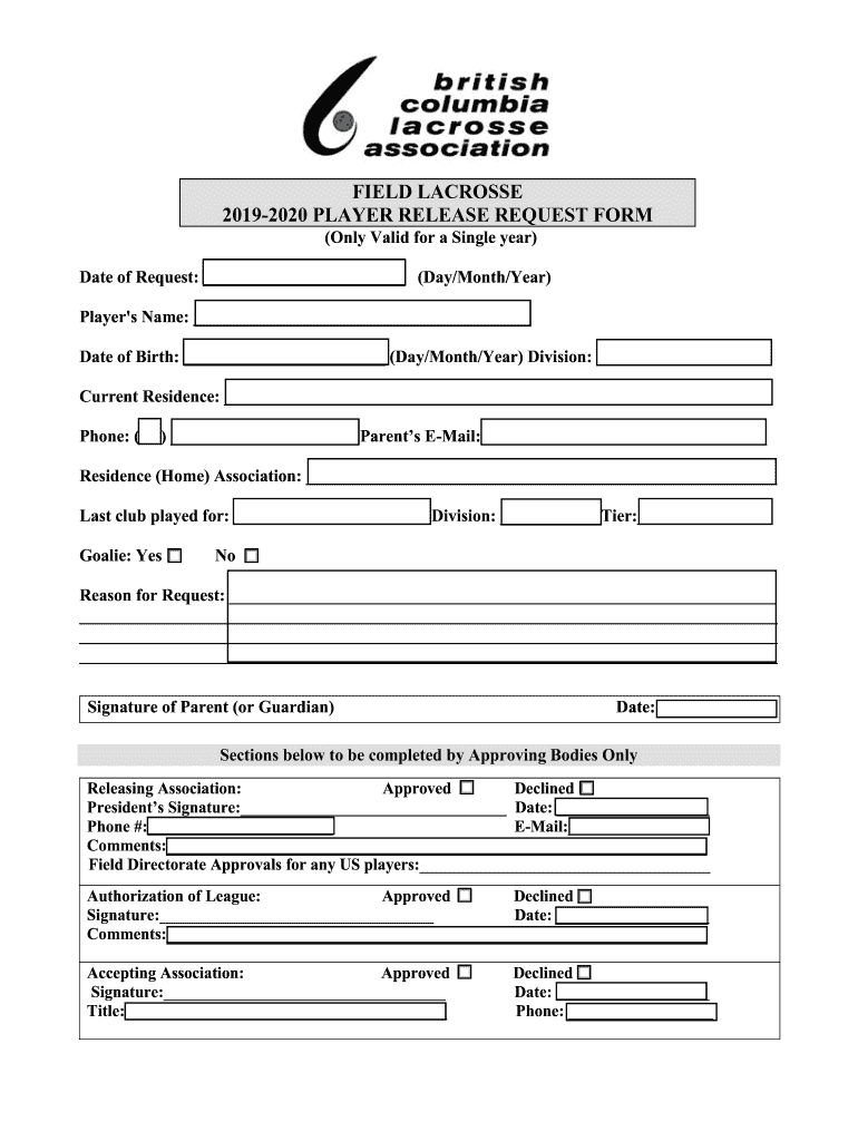 Youth Field Lacrosse 20 Process for Release Requests  Form