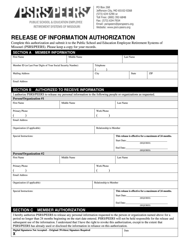 PSRS Release of Information Authorization Form