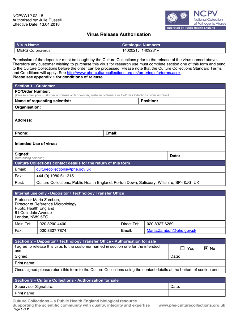 Virus Release Form