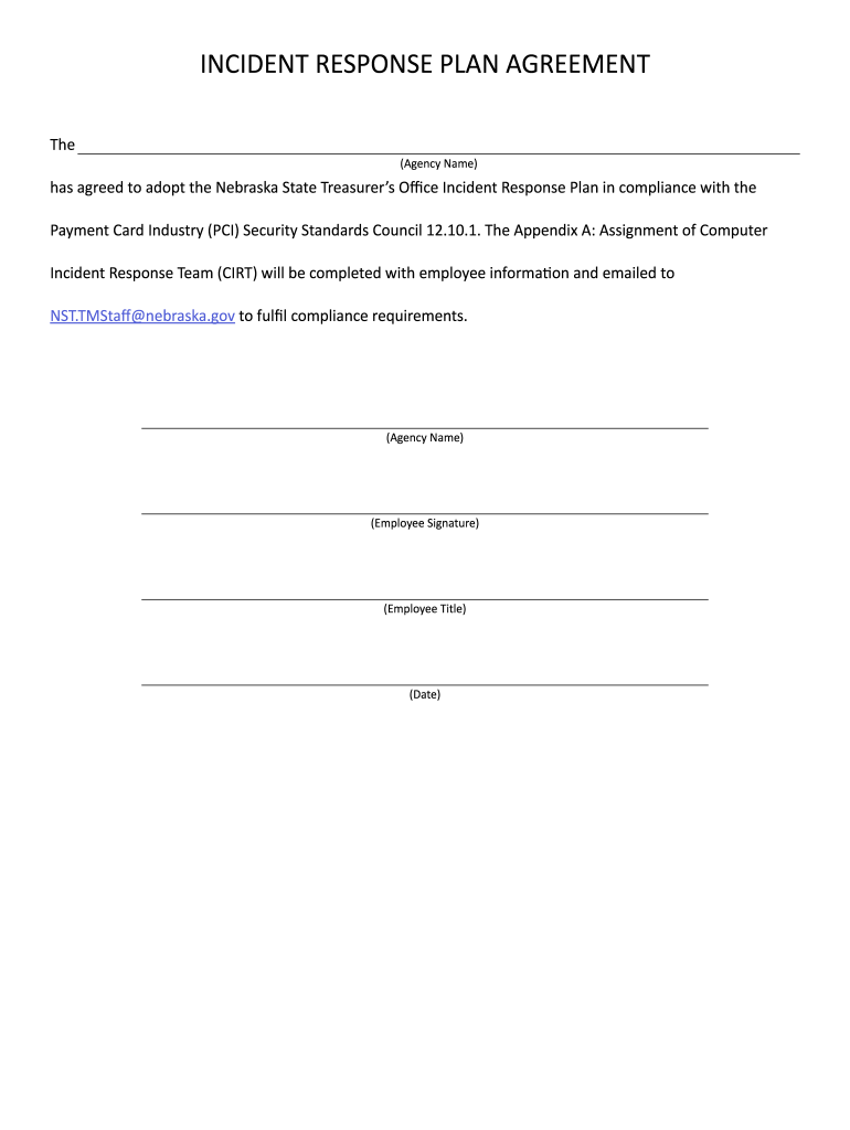 INCIDENT RESPONSE PLAN AGREEMENT  Form