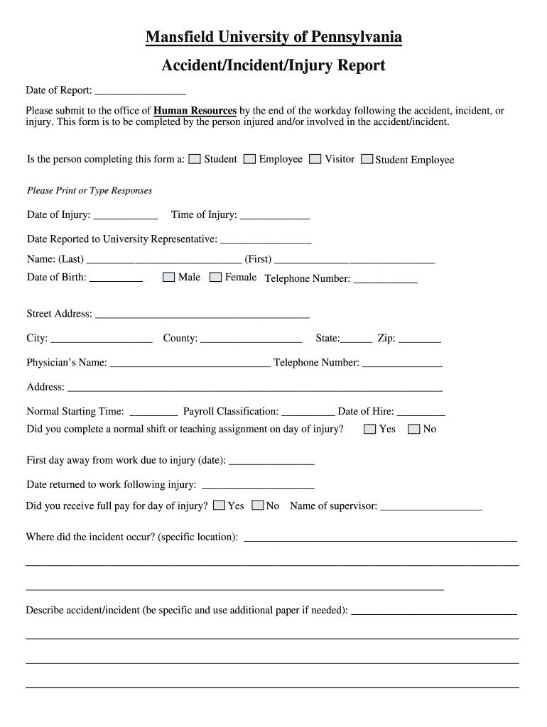 2 Supervisor's Accident Investigation Form Mansfield University