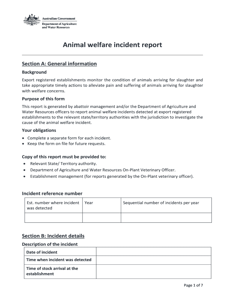 Animal Welfare Incident Report Department of Agriculture  Form