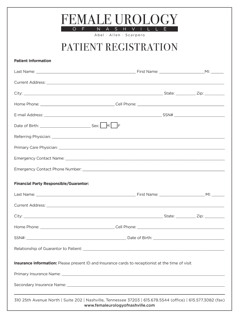 Associated Urologists of NC, PA Adult Registration MRN  Form