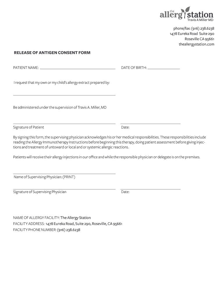 RELEASE of ANTIGEN CONSENT FORM the Allergy Station