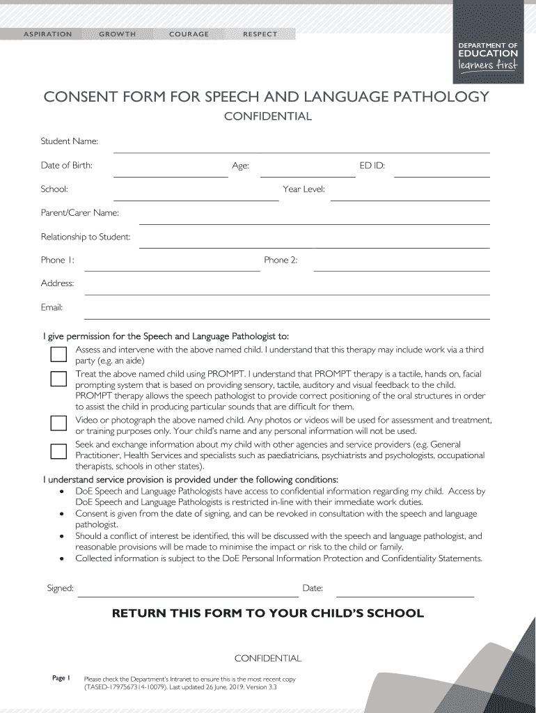 Speech and Language Pathology Consent Form Department