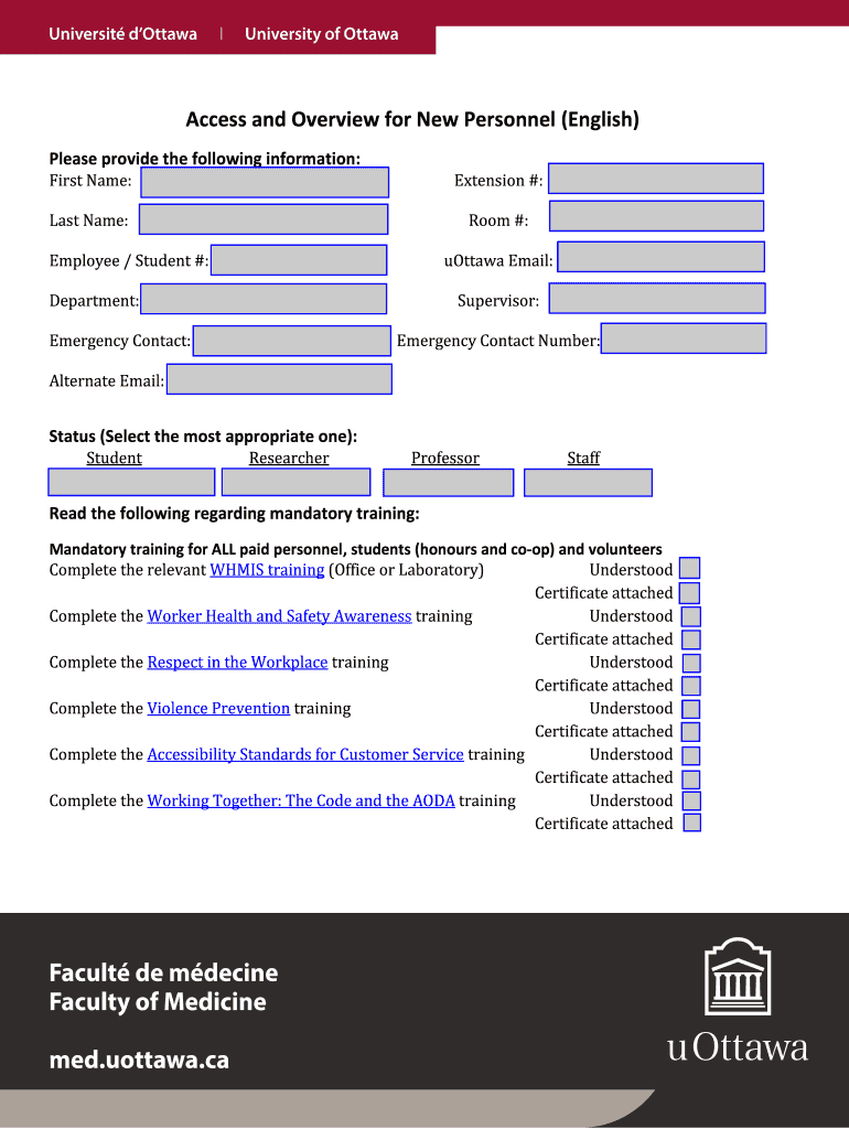 Access and Overview for New Personnel English  Form