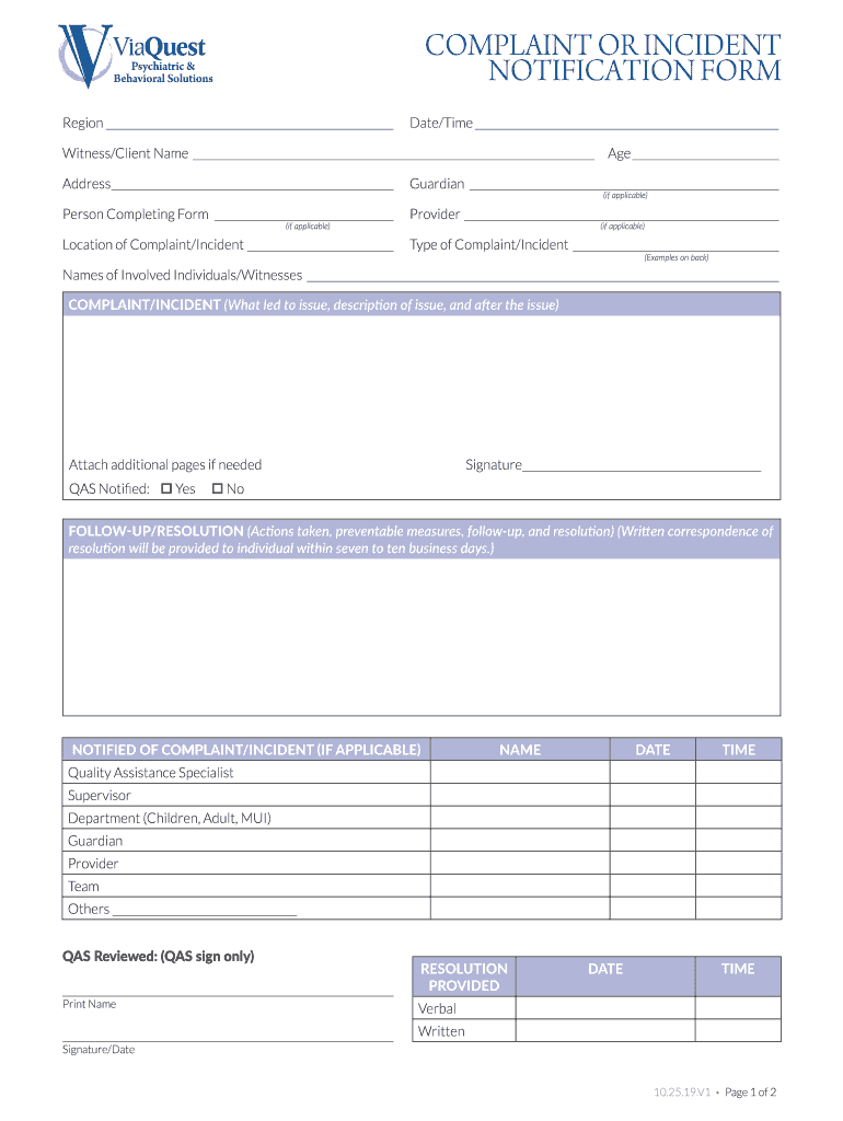 Get and Sign COMPLAINT or INCIDENT  Form