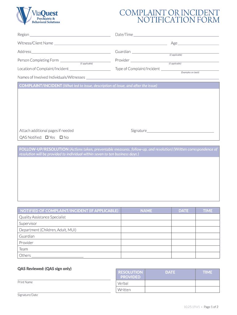 COMPLAINT or INCIDENT  Form