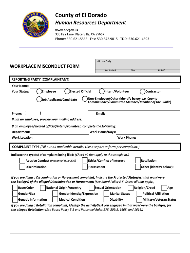 Human Resources El Dorado County  Form