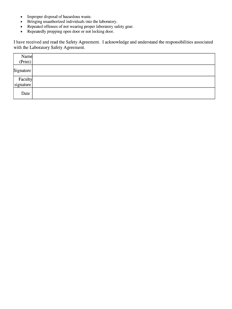 Laboratory Safety Rules, Practices and Agreement University of  Form