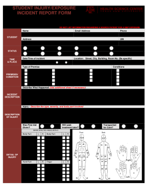  Student Accident and Needle Stick Form Texas A&M College 2019-2024