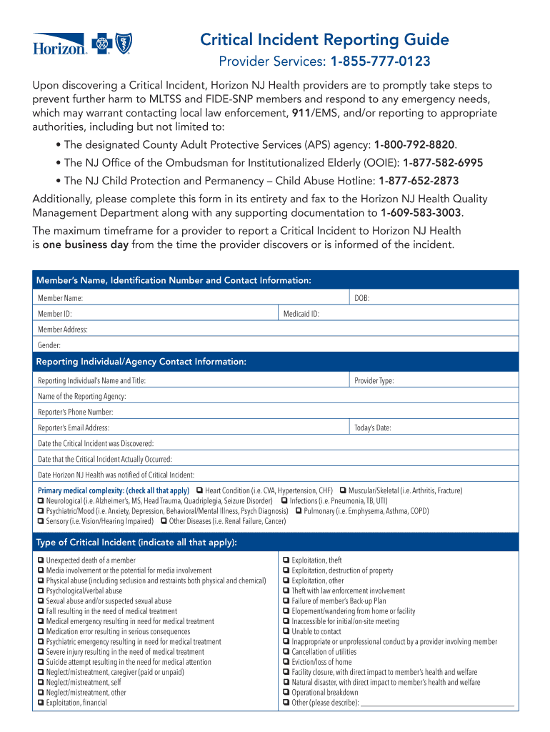 Critical Incident Reporting Guide  Form