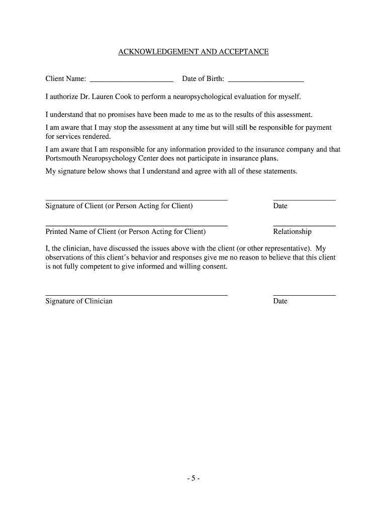 Adult Neuropsychological Evaluation Informed Consent Form Cook