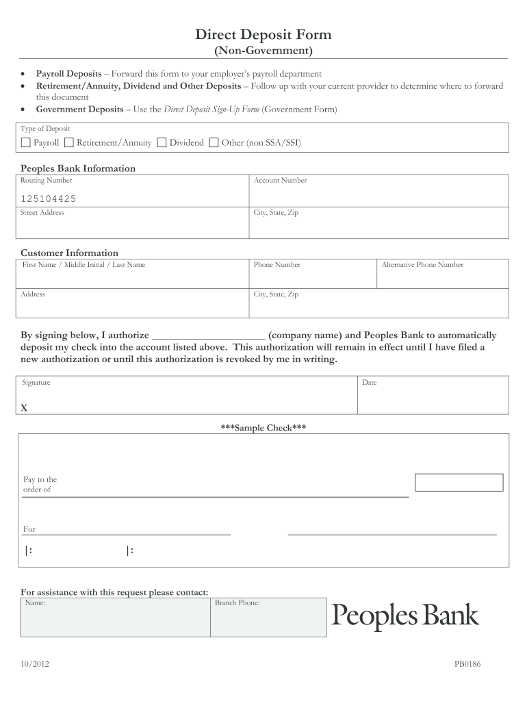 Get and Sign Peoples Direct Deposit 2012-2022 Form