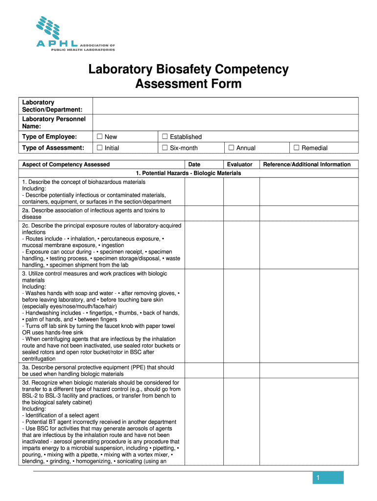 Laboratory Biosafety Competency Assessment Form