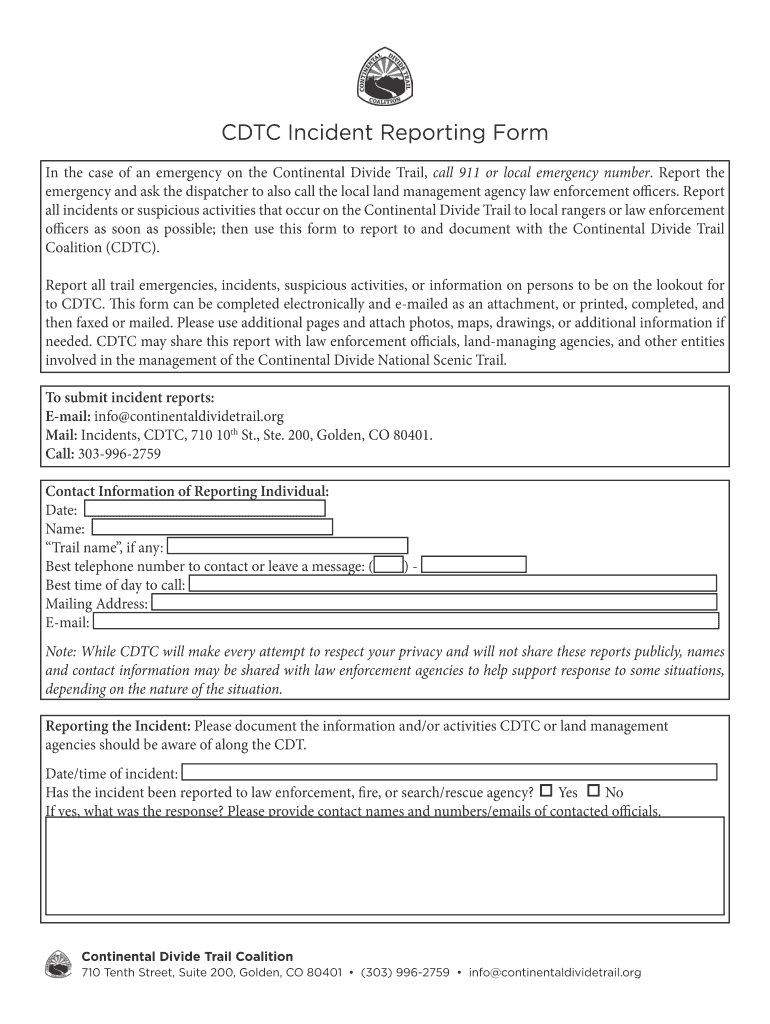 CDTC Incident Reporting Form