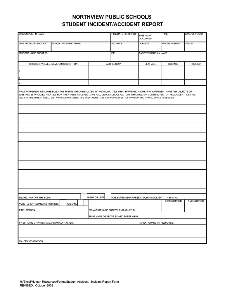 STUDENT ACCIDENT INCIDENT REPORT FORM XLS