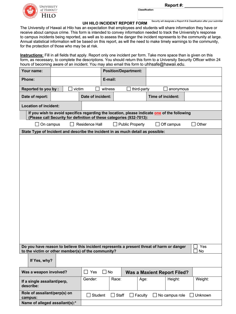 UH Hilo Incident Report Form