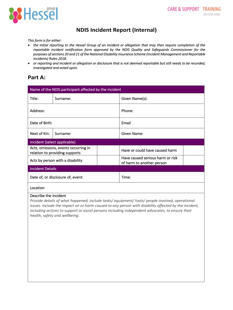 Ndis Incident Report Template  Form