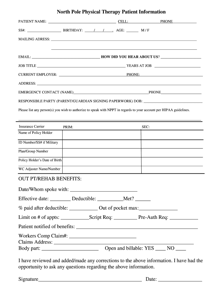 StaffNorth Pole Physical Therapy  Form