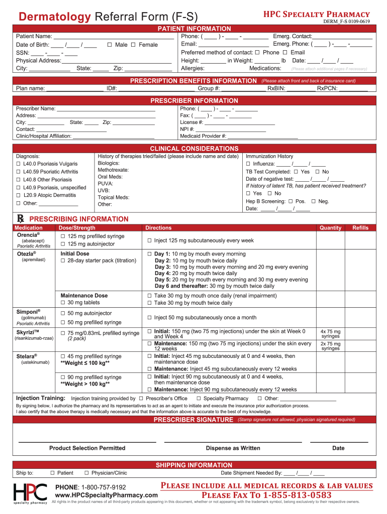 Dermatology Referral Form F S