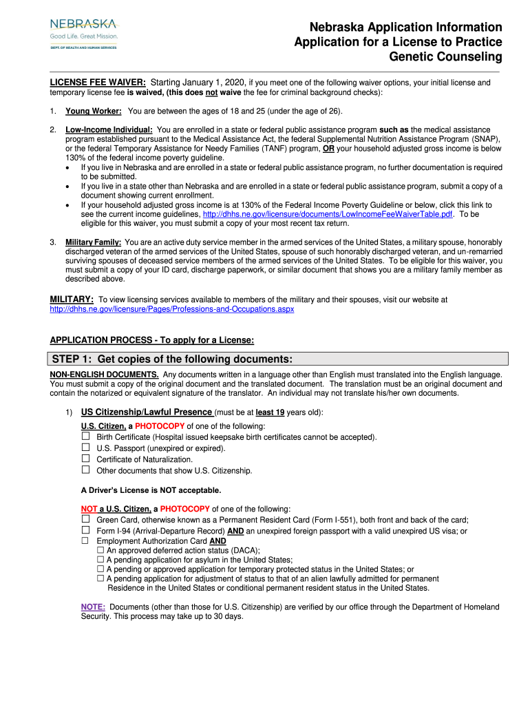 Application Information Nebraska Department of Health