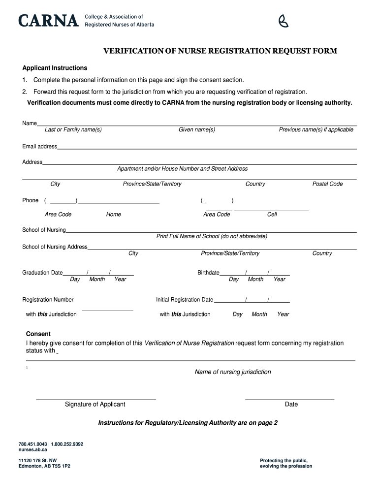 Carna Verification of Registration  Form
