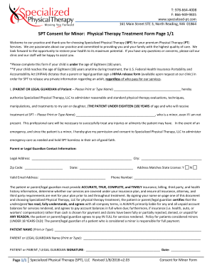 SPT Consent for Minor Specialized Physical Therapy  Form