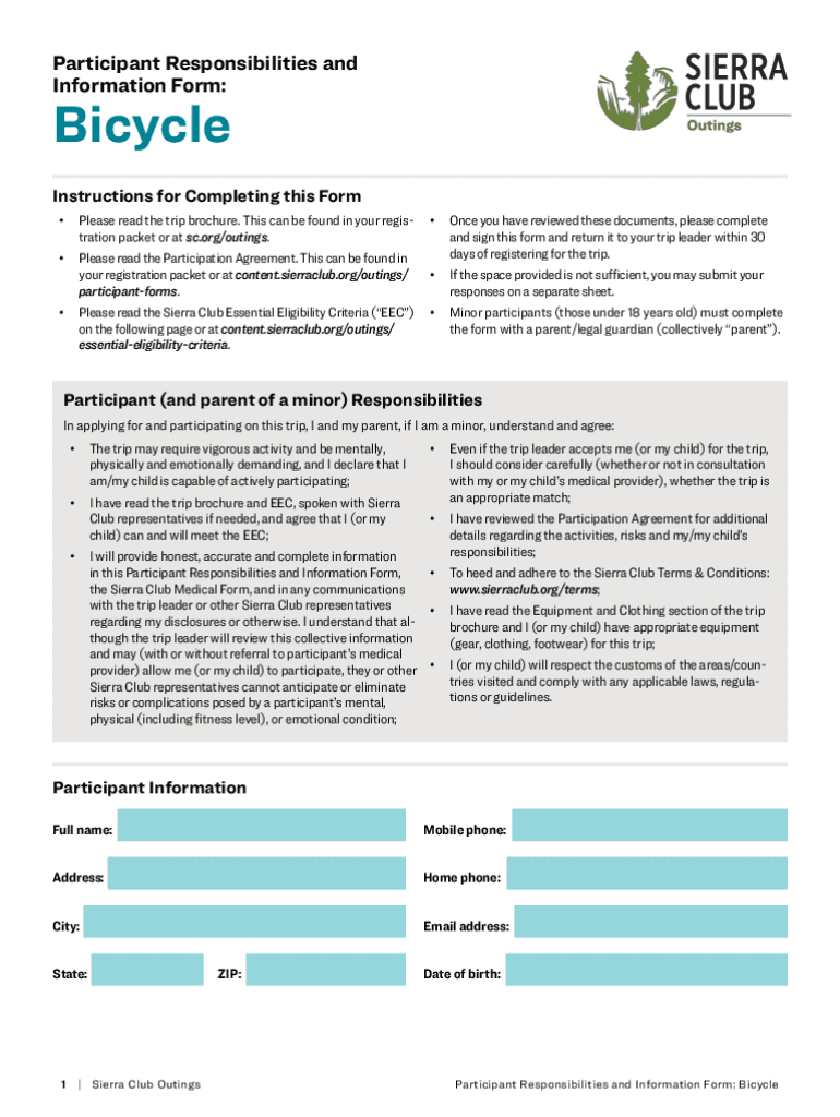 Participant Approval FormsSierra Club Outings