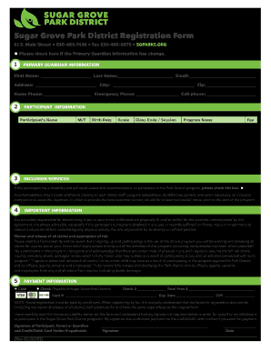 Before &amp;amp; After School C a R E Sugar Grove Park District  Form