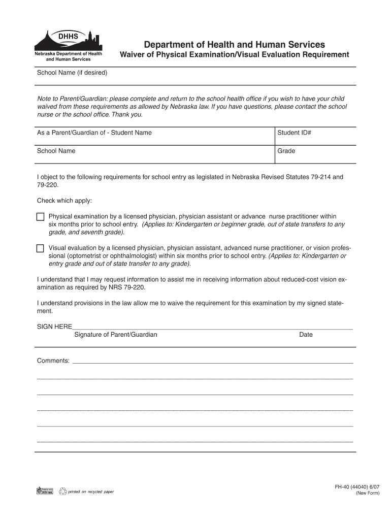 Department of Health and Human Services Waiver of Physical  Form