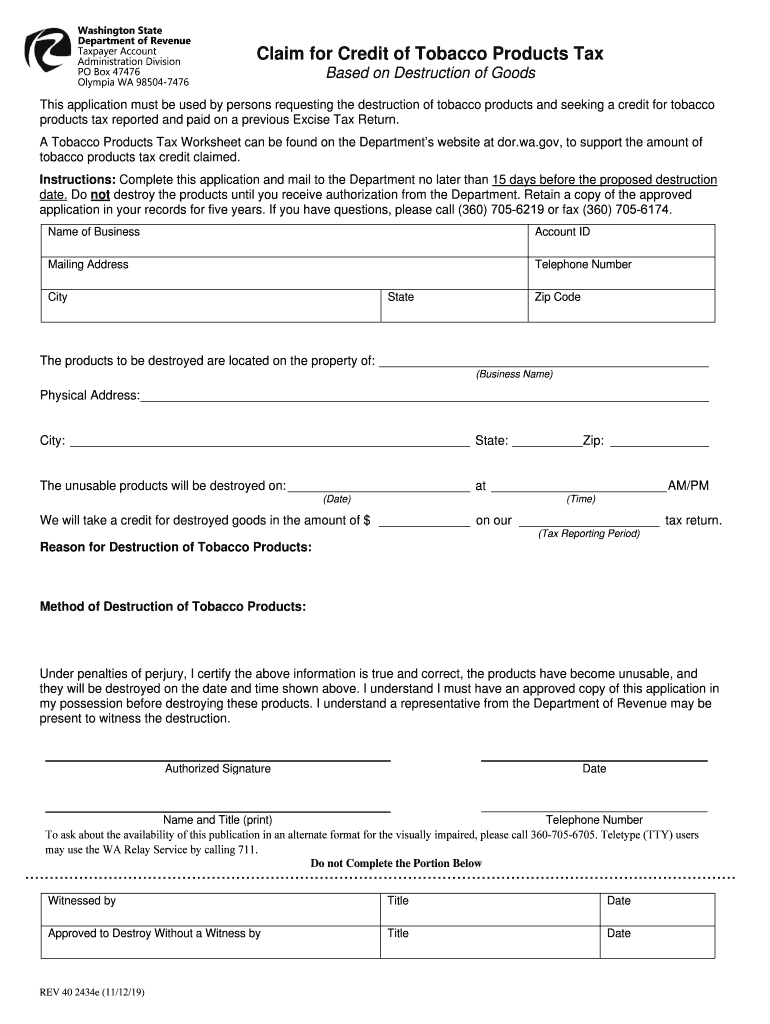 Cigarette Tax Washington State Department of Revenue  Form