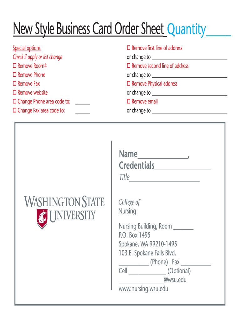 New Style Business Card Order Sheet WSU Nursing  Form