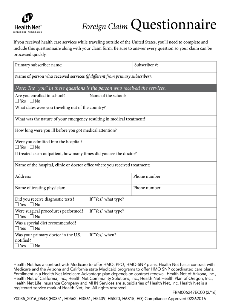 Medicare Claim Form MHN