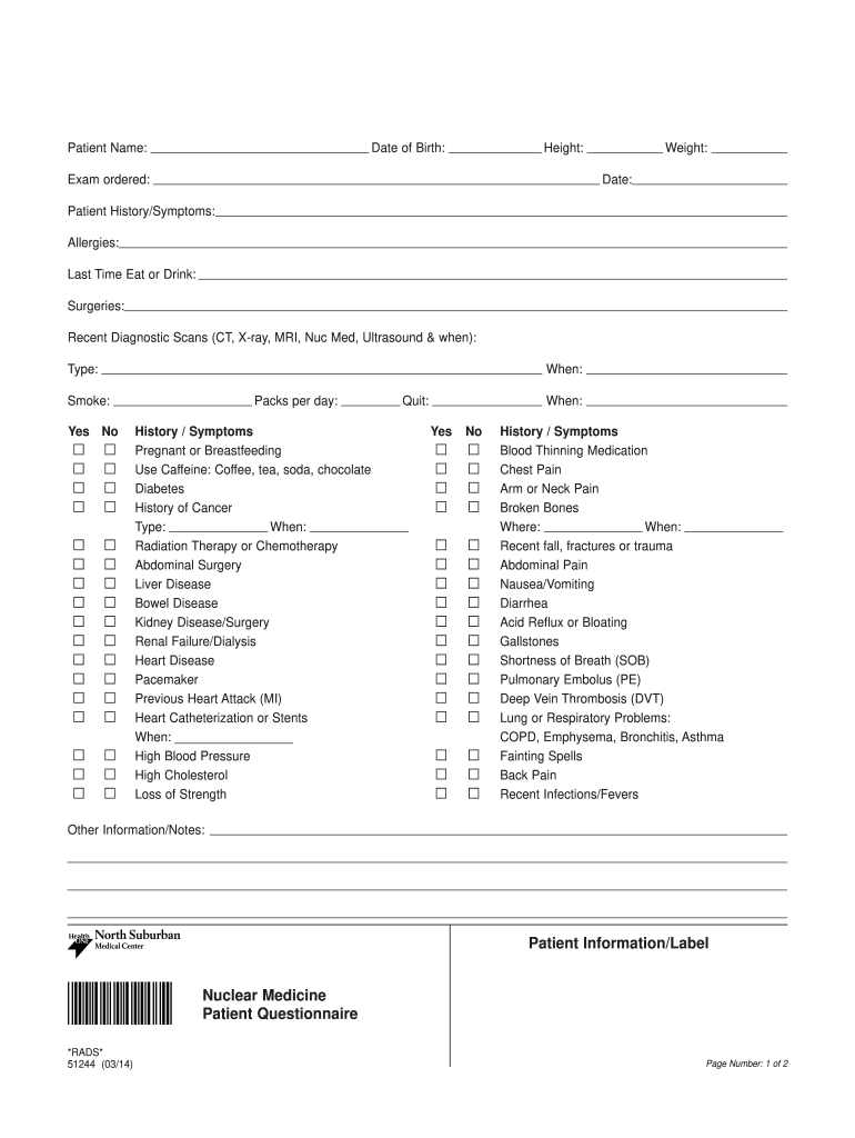 Nuclear Medicine Patient Questionnaire Nuclear Medicine Patient Questionnaire  Form