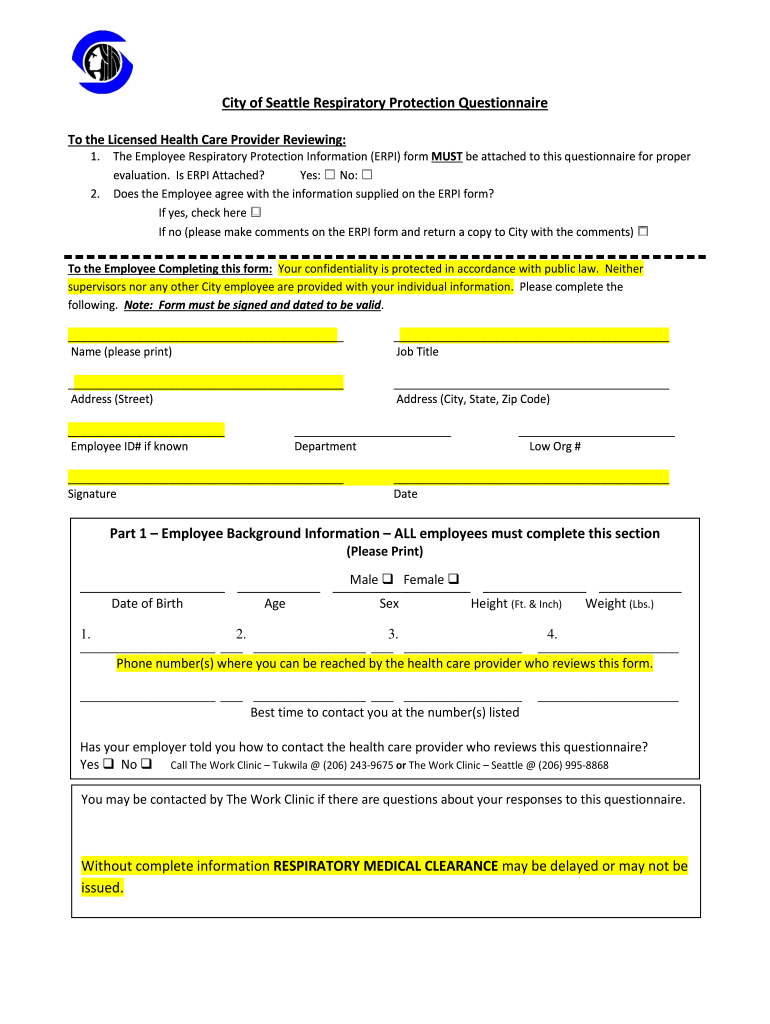 Medical Screening Respiratory Protection Minnesota Dept  Form